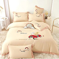 Cartoon Bedsheet Set - Fitted  Bedsheet - Kids Bedding - Racing Bear