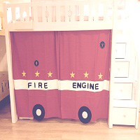 Bunk or Loft Bed Sliding Curtain - Fire Engine