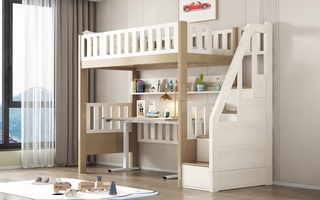 High Loft Bed with Storage Staircase and Study Table