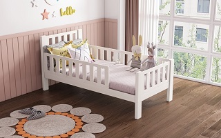 Children Bed - Removable Guardrails - Modular Design - Whitewash Color - SM010