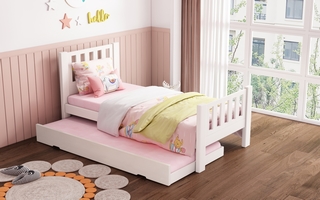 Kids Bed with Trundle - Modular Design - Whitewash Color - SM11