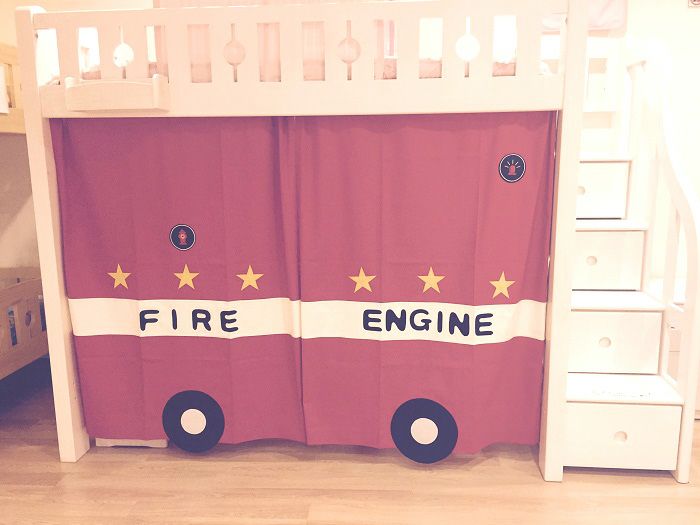 Bunk or Loft Bed Sliding Curtain - Fire Engine