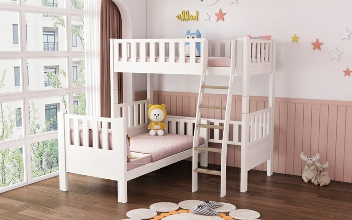 Convertible Loft bed with L Shaped single bed (SM202B-SM11 White)