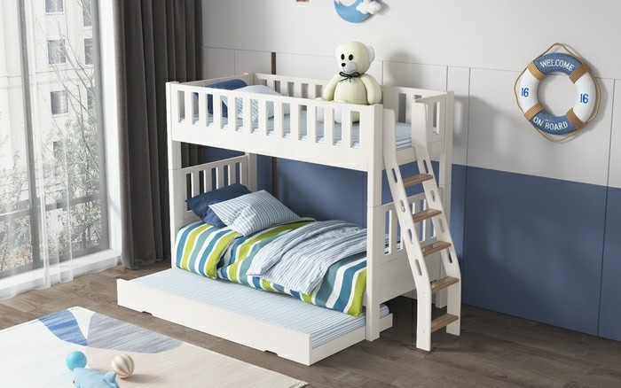 Space-Saving Bunk Bed with ergonomic ladder (SM22A white)
