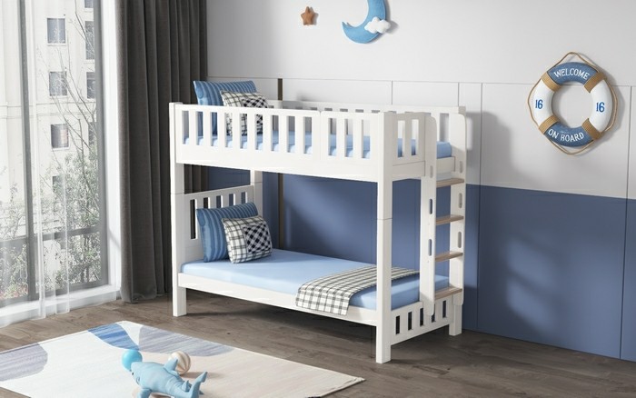 Space-saving Children Bunk Bed with straight Ladder (SM22A white)