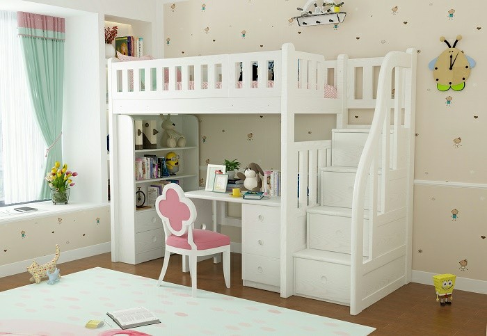 High Loft Bed with Storage Stairs for Small Bedrooms