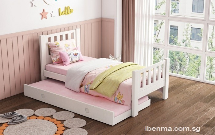 Space-Saving Kids Pullout Bed with Trundle - deal for Sleepovers