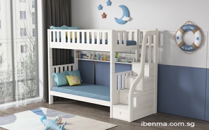 High Loft Bed with Built-in Staircase and Storage