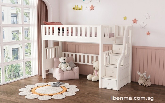 middle height bunk bed for 6 years above