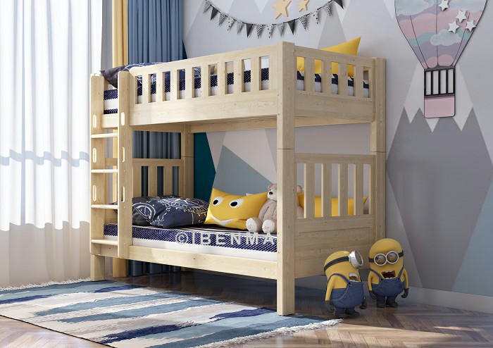 Wooden Double Decker Bed - Convertible Bunk Bed - Natural Solid Wood - SM22